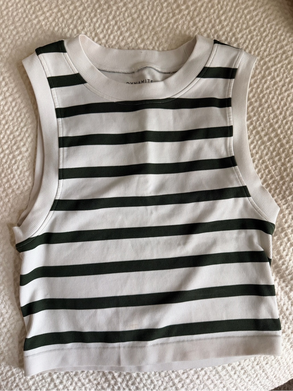 Dynamite White & Dark Green Striped Ribbed Tank